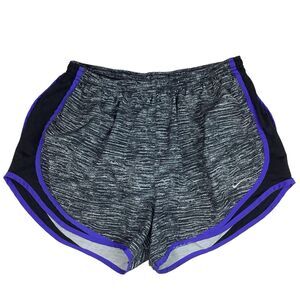 Nike Dri Fit 3" Running Shorts Women's L Gray Black Purple Lined Drawstring